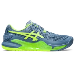 Asics Men's Gel Resolution 9 Tennis Shoes Steel Blue Hazard Green